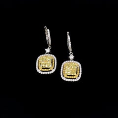 Fancy Yellow Diamonds Cluster Dangle White Gold Earrings