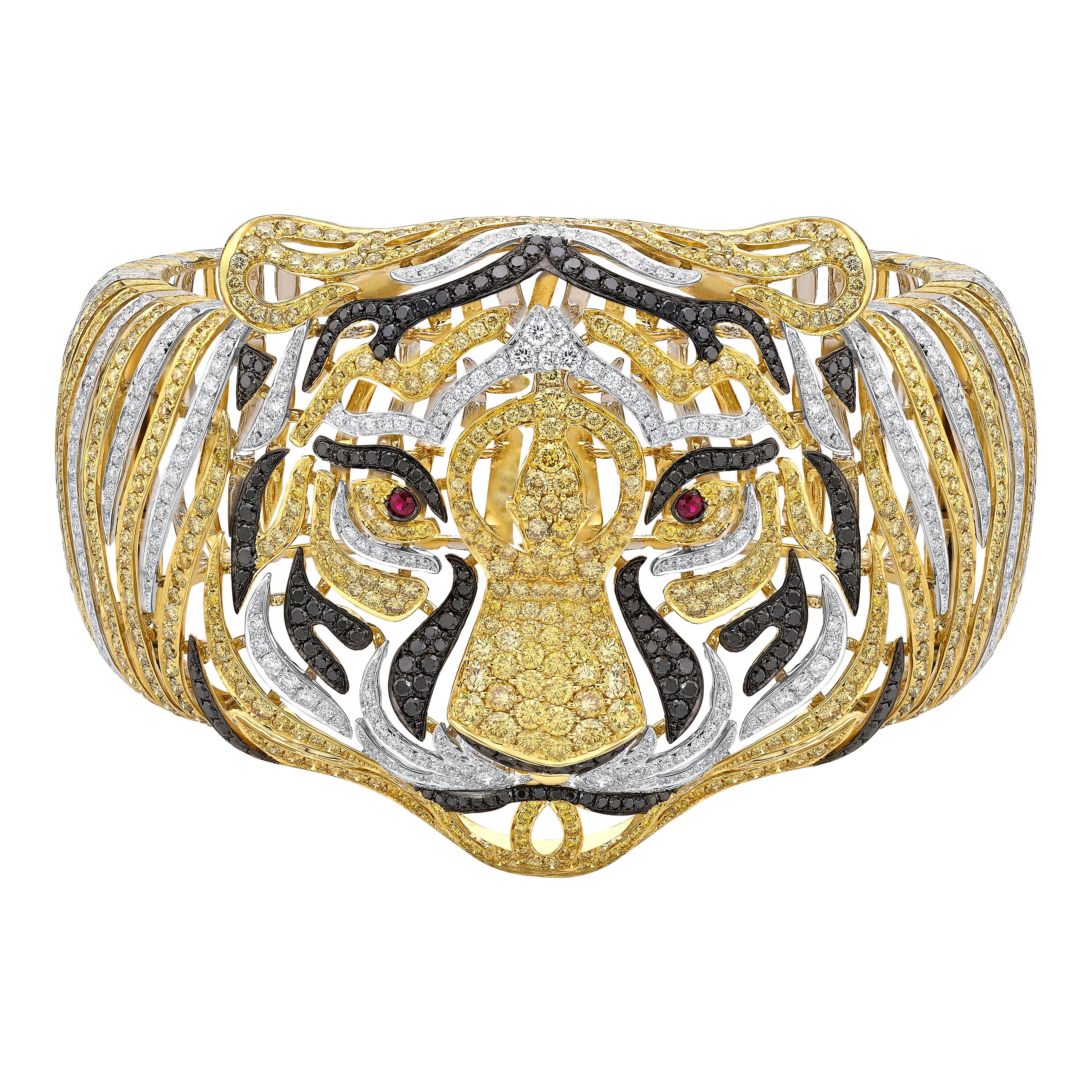 Fancy Yellow Diamonds Tiger Bangle Bracelet 18 Karat Gold Bracelet