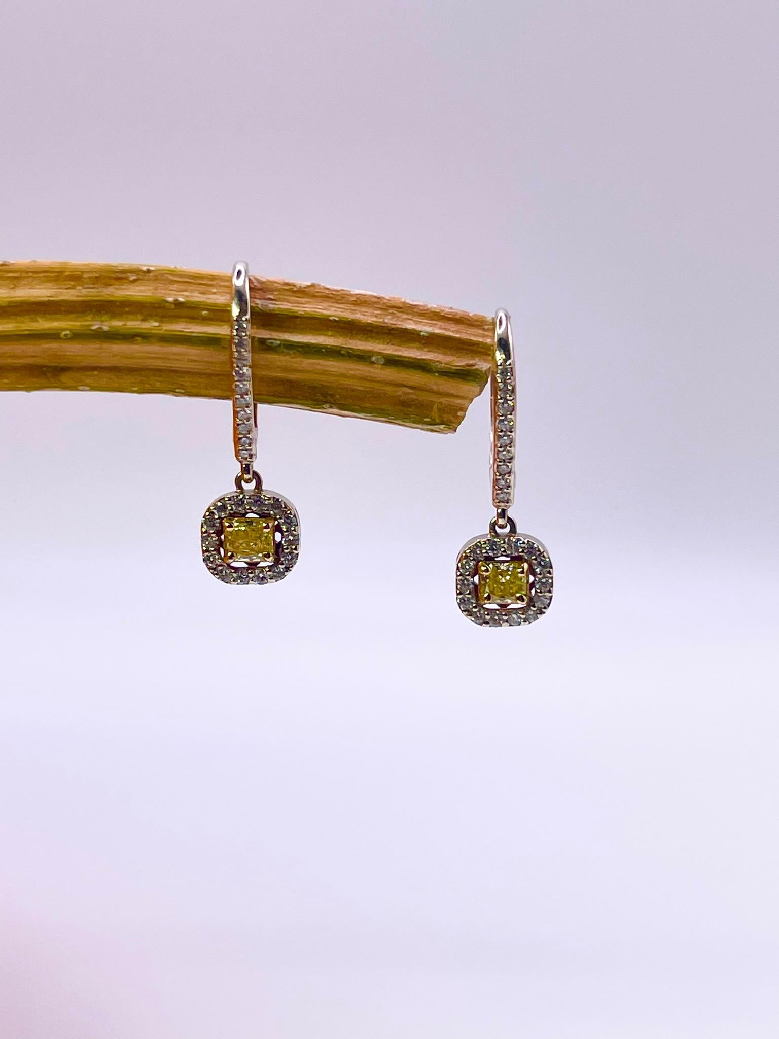 Boucles d'oreilles jaune fantaisie Boucles d'oreilles en or 14KT avec diamant jaune fantaisie Boucles d'oreilles canari Neuf - En vente à Jupiter, FL
