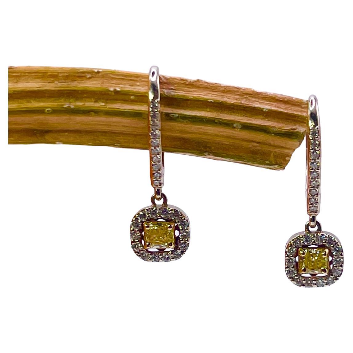 Fancy Yellow earrings 14KT gold fancy yellow diamond earrings canary earrings  For Sale