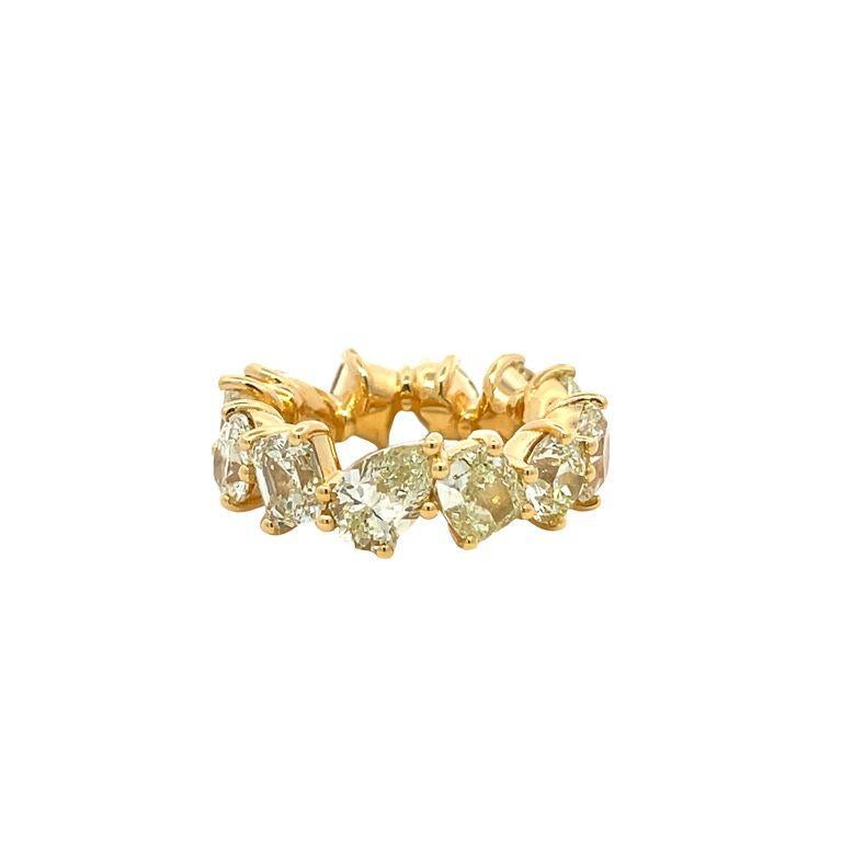 Modern Fancy Yellow Eternity Diamond Ring Mix Shape 12.23 CT 18k YG For Sale