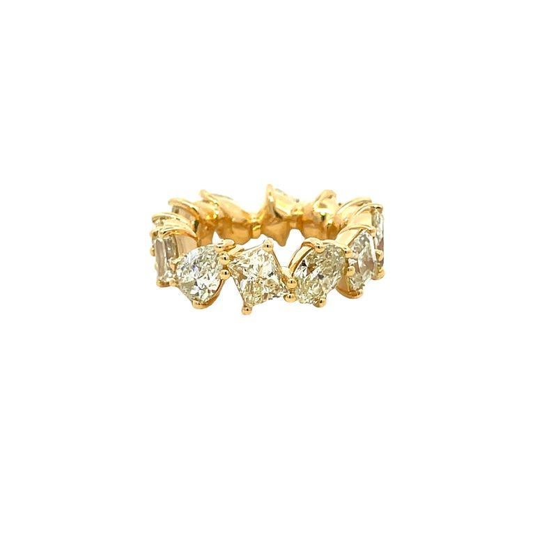 Taille brillant Bague d'éternité jaune fantaisie en forme de mixte 12,23 carats, 18 carats YG en vente