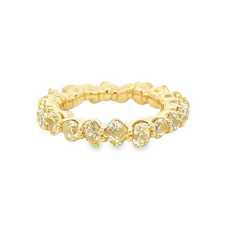 Modern Fancy Yellow Eternity Diamond Ring Mix Shape 4.78 CT 18k YG For Sale