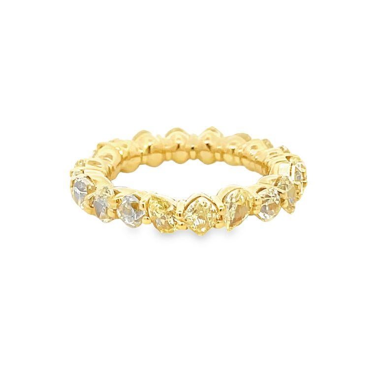 Brilliant Cut Fancy Yellow Eternity Diamond Ring Mix Shape 4.78 CT 18k YG For Sale