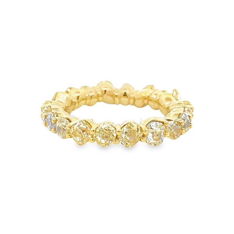 Women's or Men's Fancy Yellow Eternity Diamond Ring Mix Shape 4.78 CT 18k YG For Sale