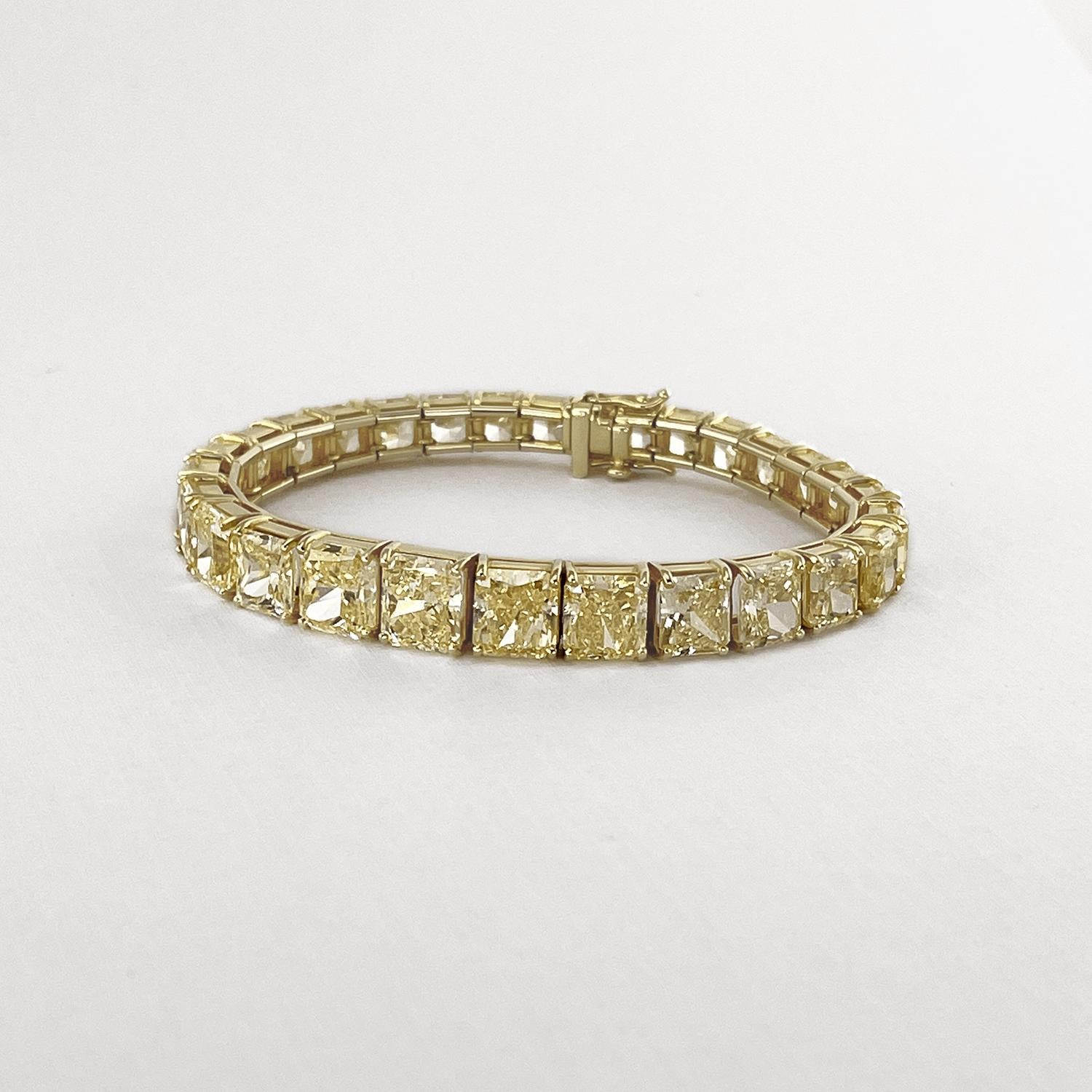 Contemporary Fancy Yellow-Fancy Intense Yellow Radiant Cut Diamond Line Bracelet For Sale