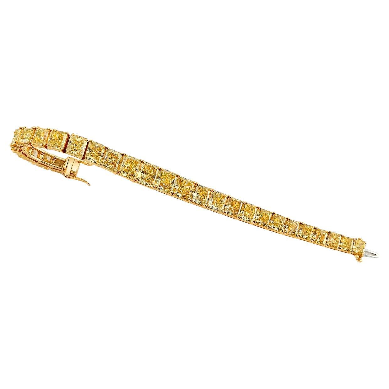Fancy Yellow-Fancy Intense Yellow Radiant Cut Diamond Line Bracelet For Sale