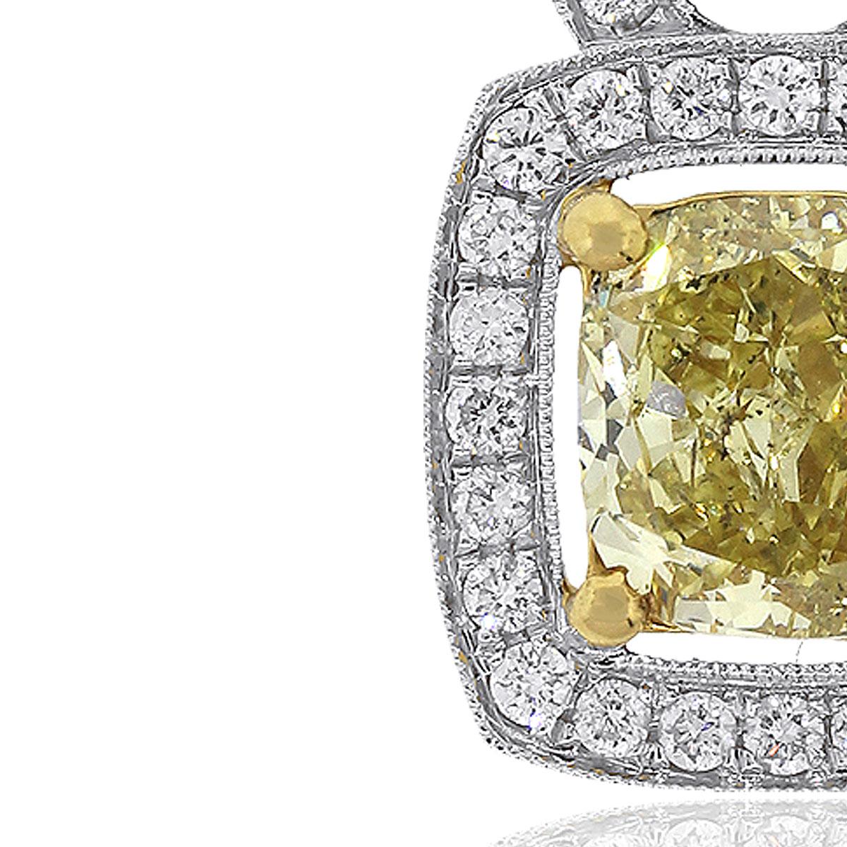Women's Fancy Yellow GIA Certified Cushion Cut Diamond Pendant