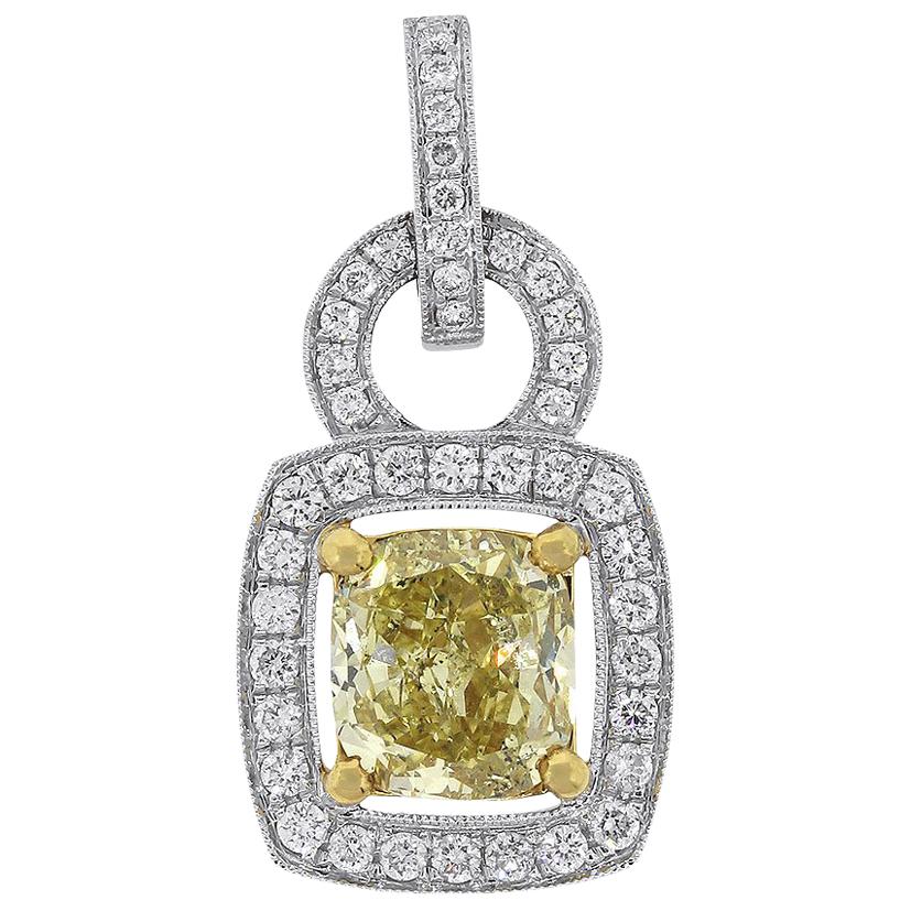 Fancy Yellow GIA Certified Cushion Cut Diamond Pendant