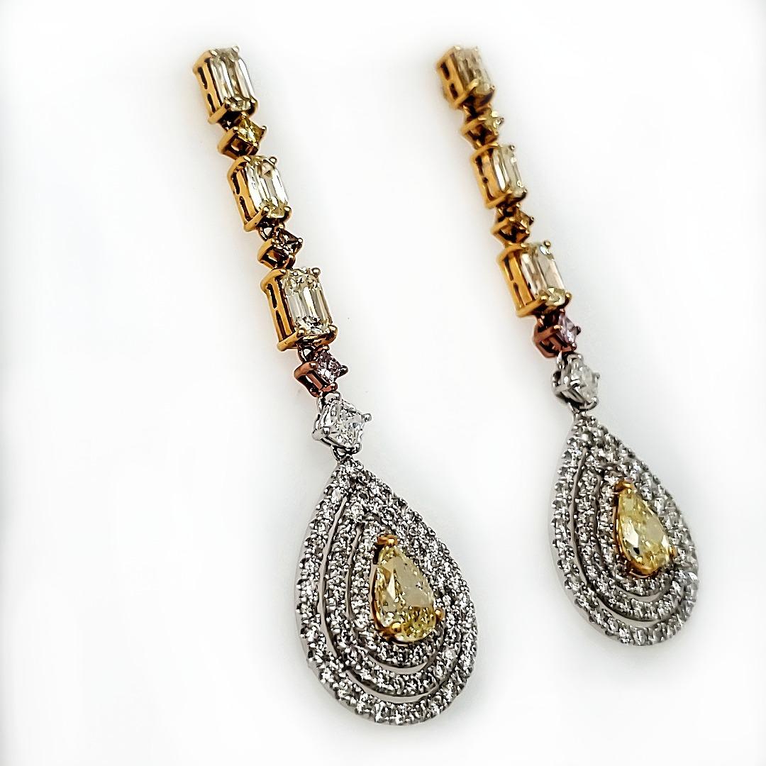 Contemporary Fancy Yellow GIA Certified Long Earrings For Sale