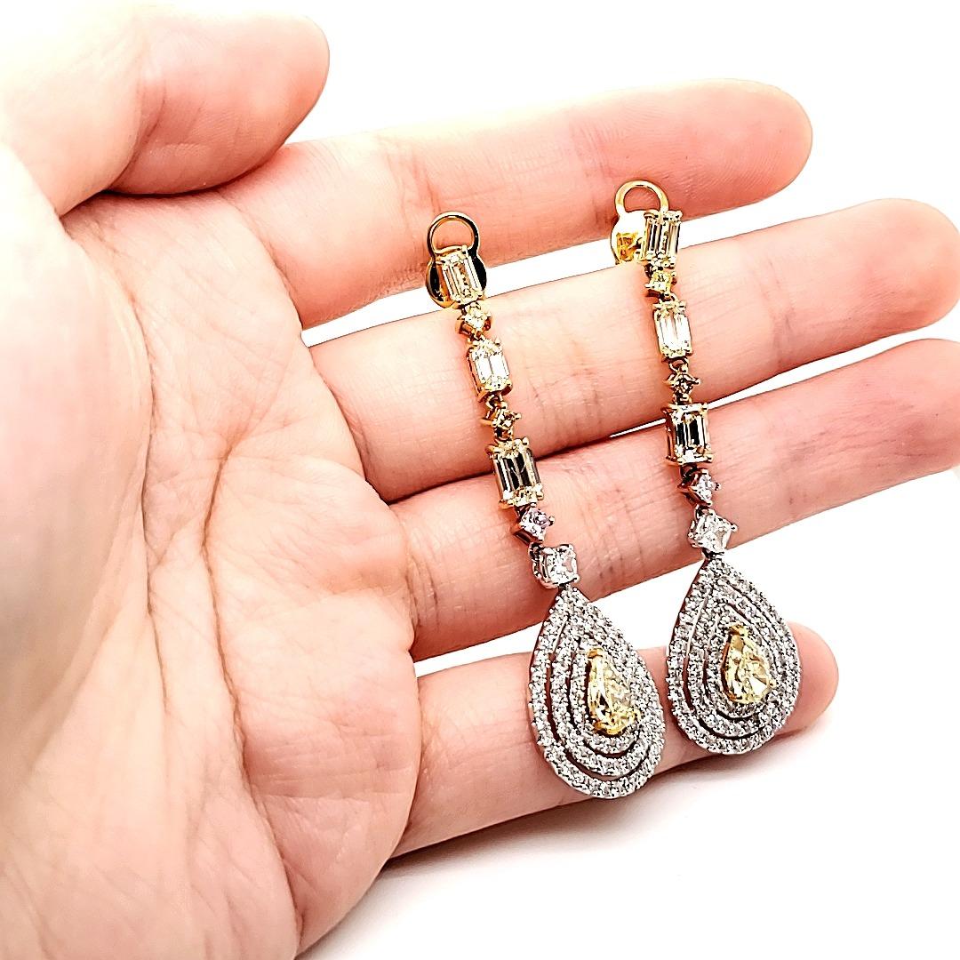 Fancy Yellow GIA Certified Long Earrings For Sale 1