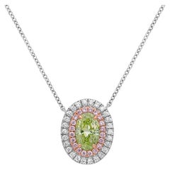 Ciondolo a doppio cerchio con diamante ovale giallo-verde fantasia