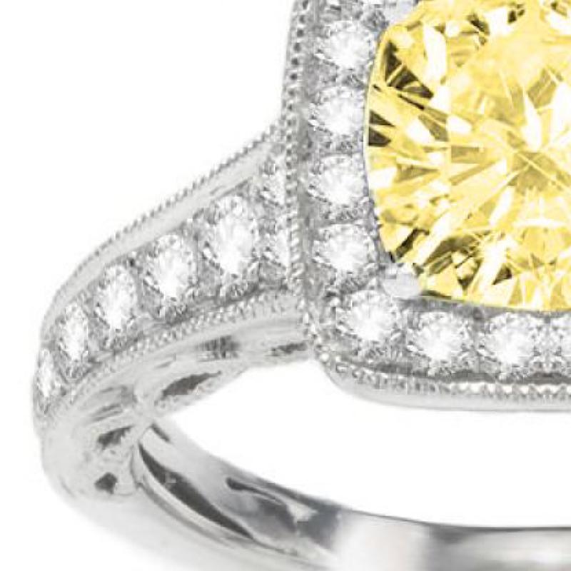 14K White Gold Certified 3.12ct White Pink Cushion Diamond Halo Engagement Ring 