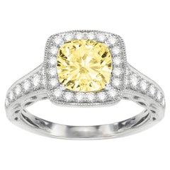 Fancy Yellow Halo Engagement Ring in 14K White Gold, 1.37 Ct