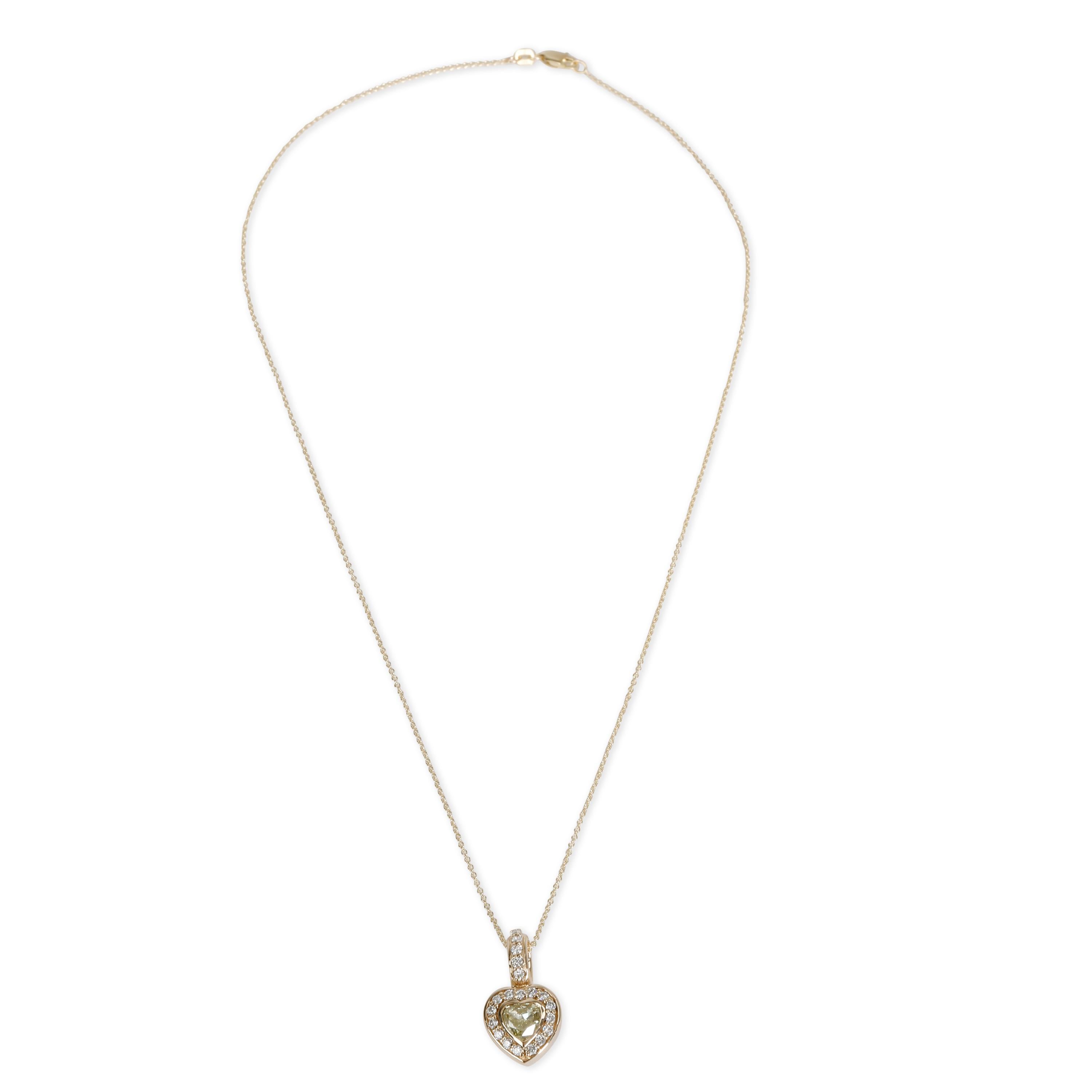 Fancy Yellow Heart Shape Diamond Halo Necklace in 14KT Yellow Gold 1.01 CTW In New Condition In New York, NY