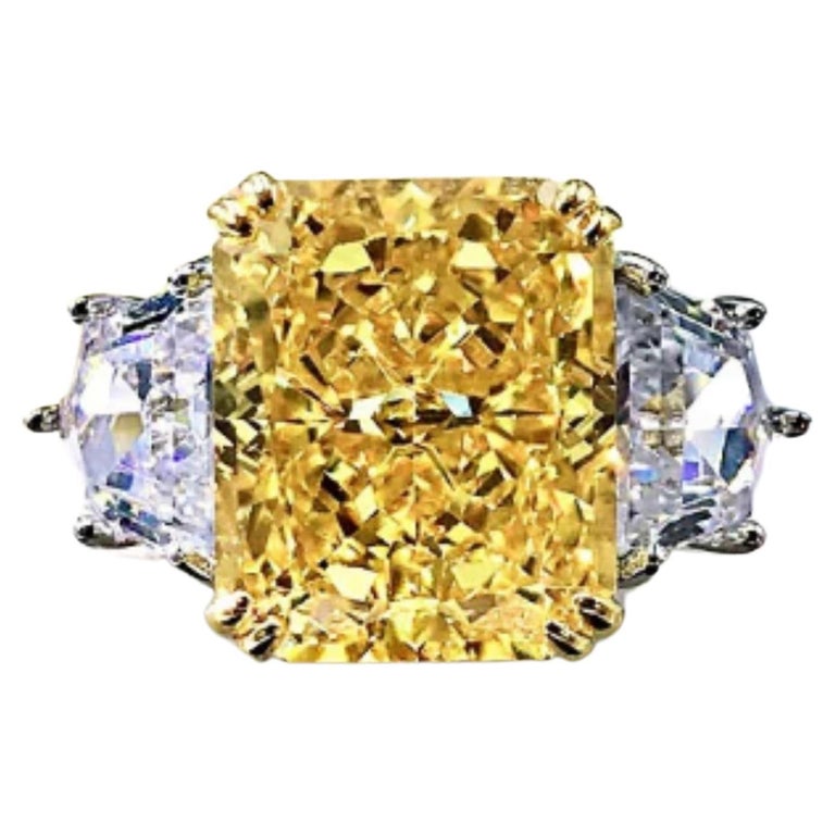 Fancy Yellow Lab Diamond Ring Sterling Silver With Blue Option For Sale