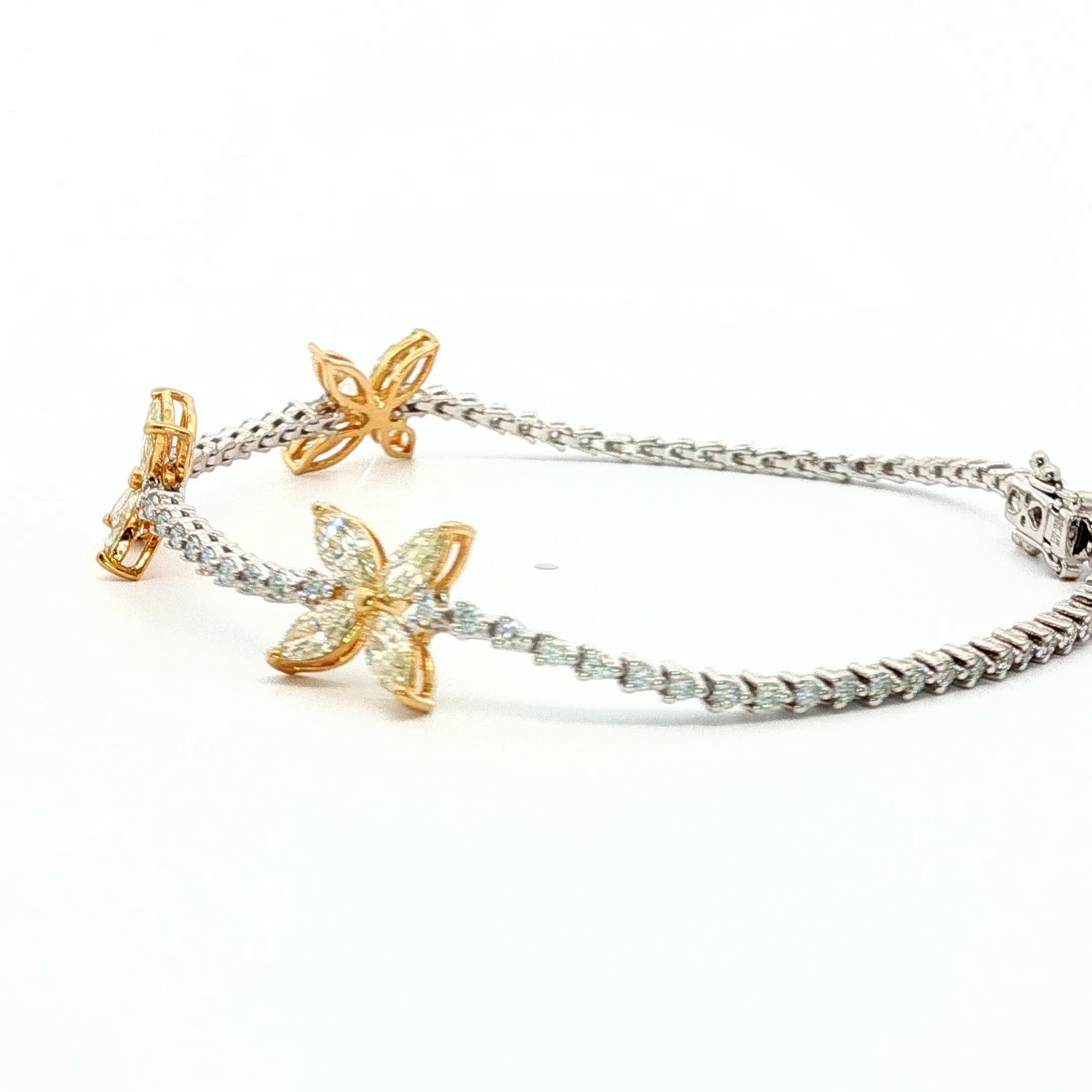 Bracelet de tennis avec motif Victoria en or 18K, marquise et diamant blanc de couleur jaune fantaisie Neuf - En vente à Great Neck, NY