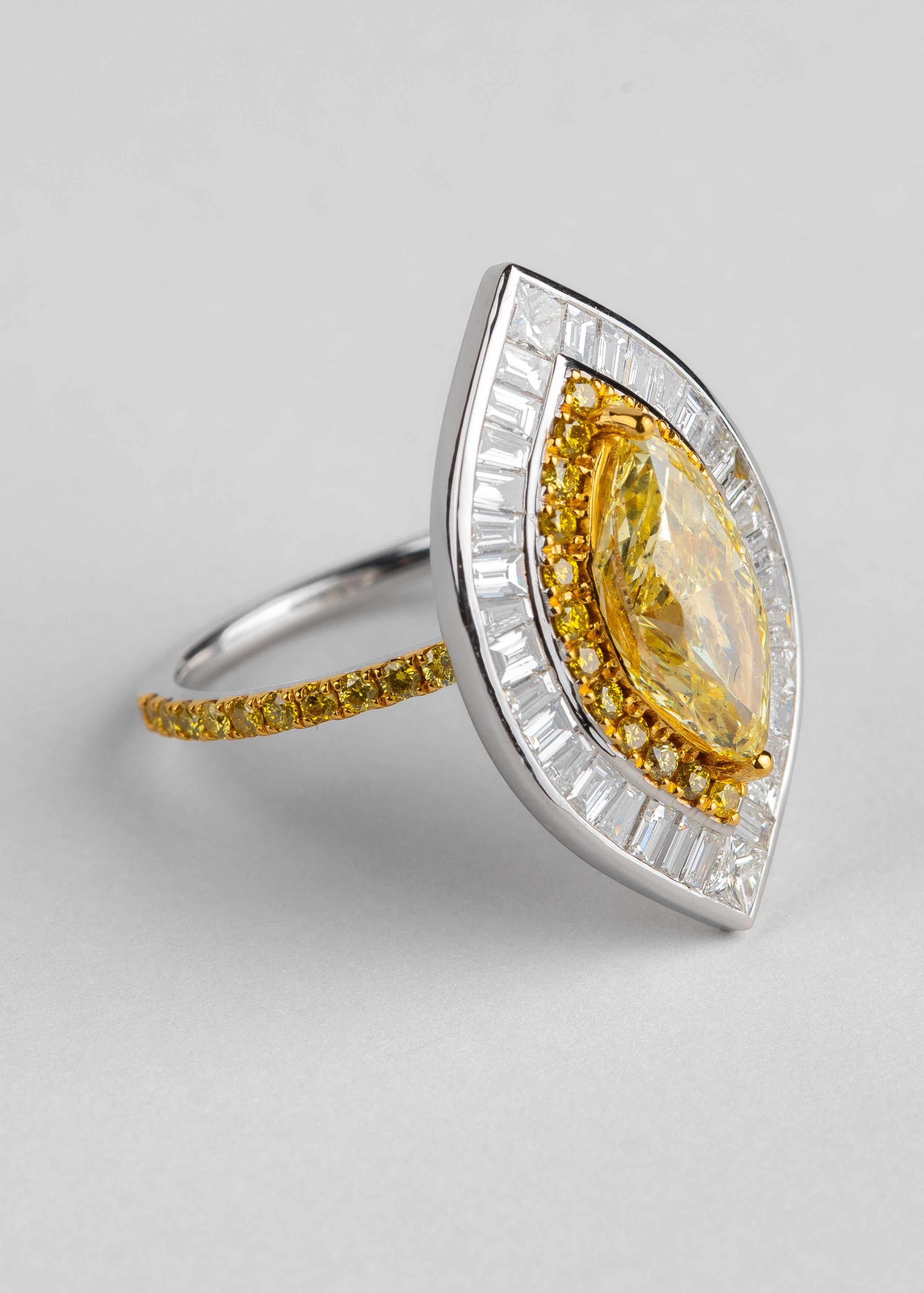 Modern Fancy Yellow Marquise Diamond Ring For Sale