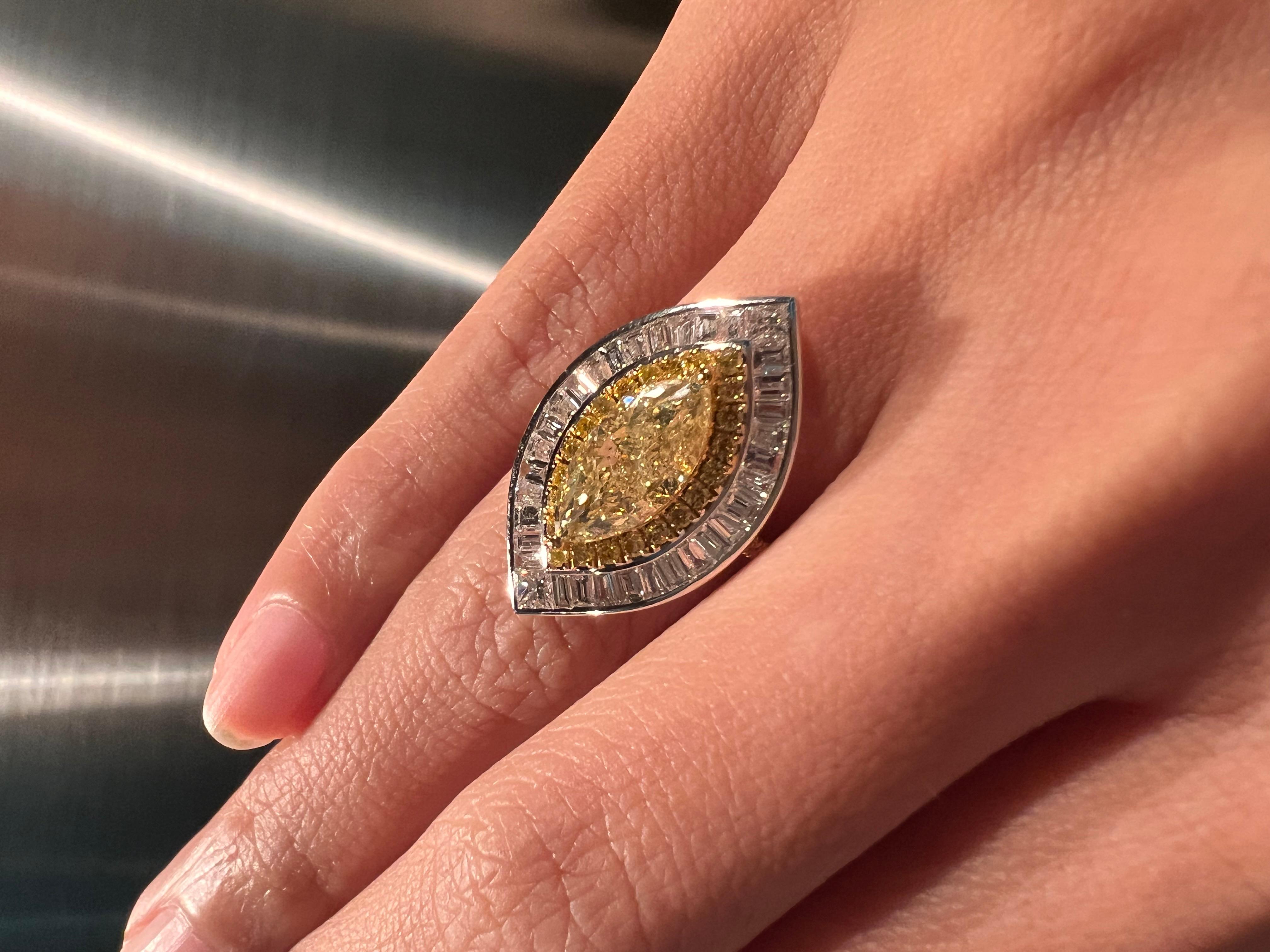 Marquise Cut Fancy Yellow Marquise Diamond Ring For Sale