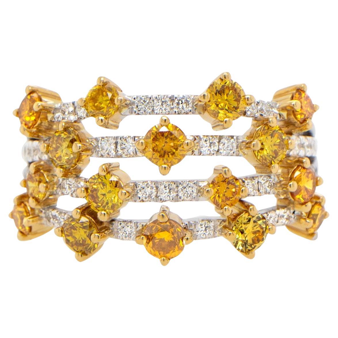 Fancy Yellow Multi Band Ring 1.55 Carat 18K Gold For Sale