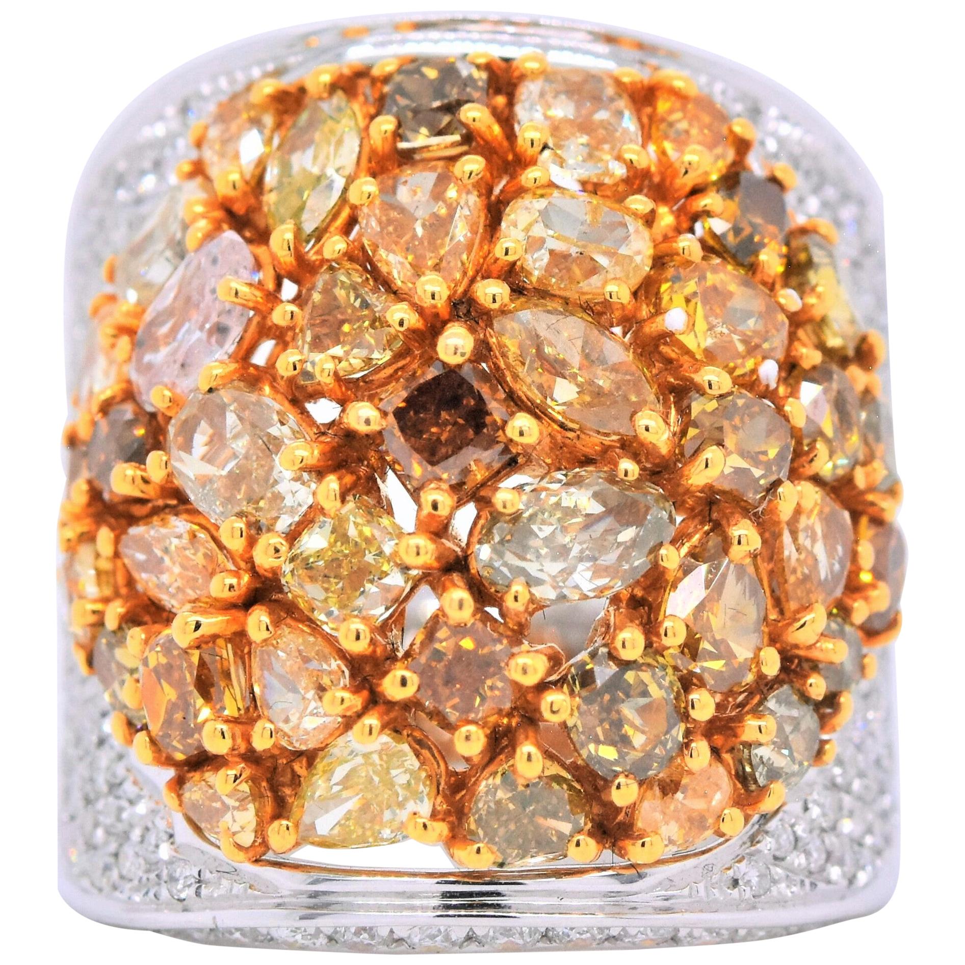 8.41 Carat Natural Fancy Multi-Color "Cut Out" Diamond Cluster Ring 