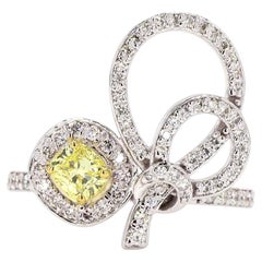 Fancy Yellow Natural Diamond Bow Statement Ring in 14k Solid Gold (Certified)
