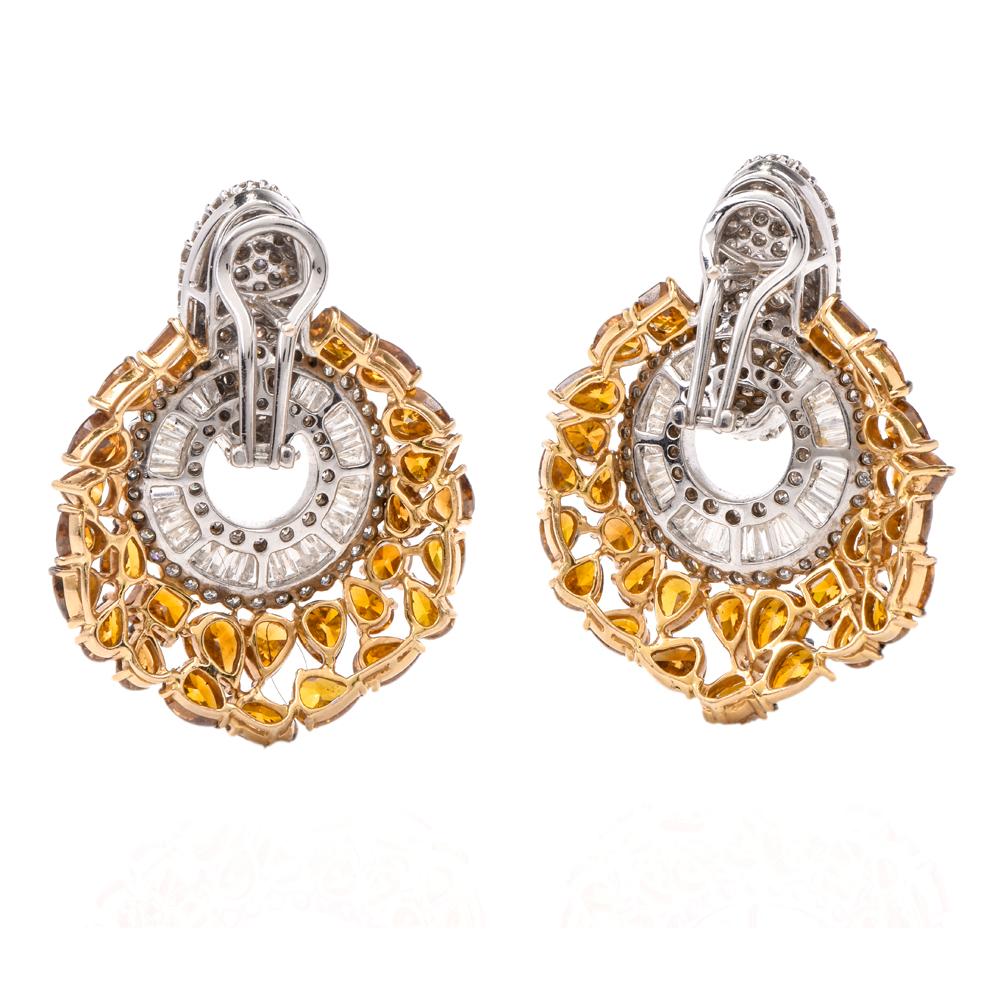 Women's Fancy Yellow Orange Color Diamond Clip on Gold Earrings