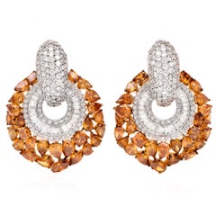 Fancy Yellow Orange Color Diamond Clip on Gold Earrings