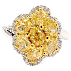 Fancy Yellow Oval 2.72 Carat Diamond Cluster Cocktail Ring 18K White Gold