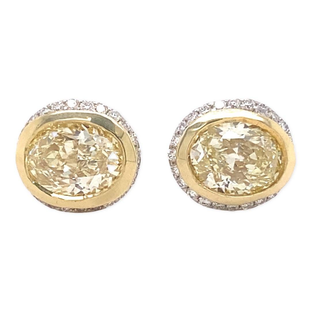Fancy Yellow Oval Diamond 2.25 tcw Earrings Bezel Set in 18kt Yellow Gold Plat For Sale 6