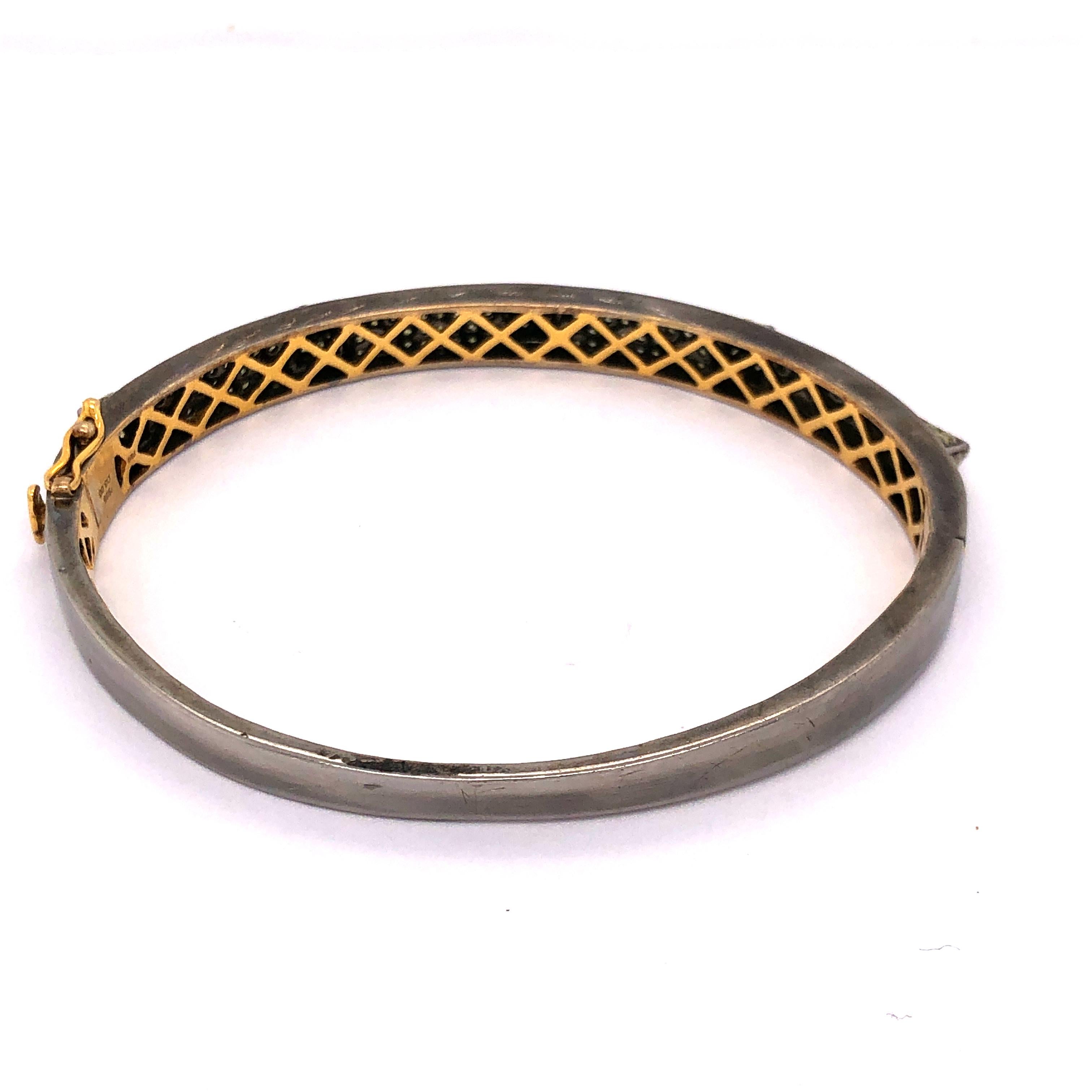 Modern Fancy Yellow Pave Diamond Spike Bangle In 18k Gold & Silver For Sale