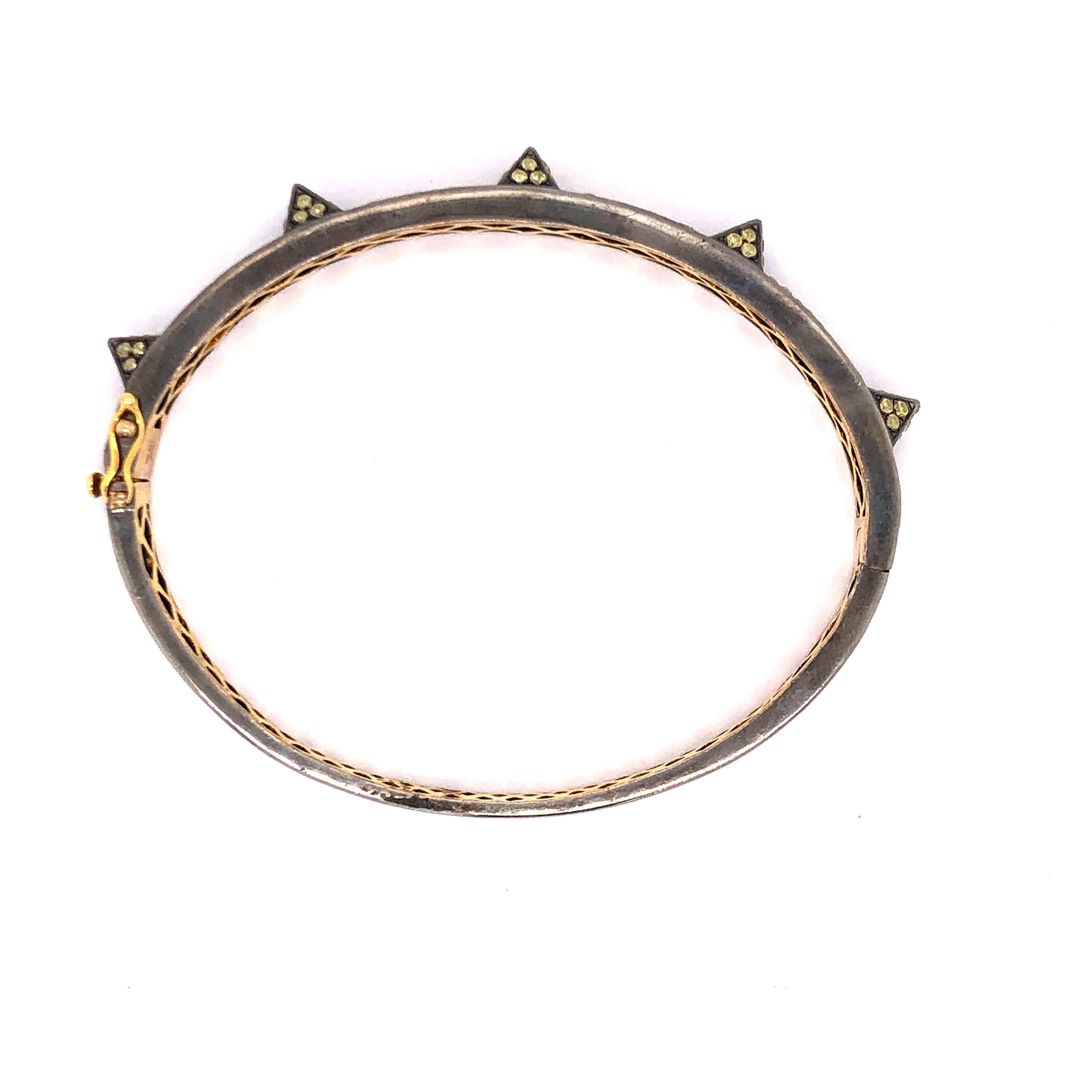 Mixed Cut Fancy Yellow Pave Diamond Spike Bangle In 18k Gold & Silver For Sale