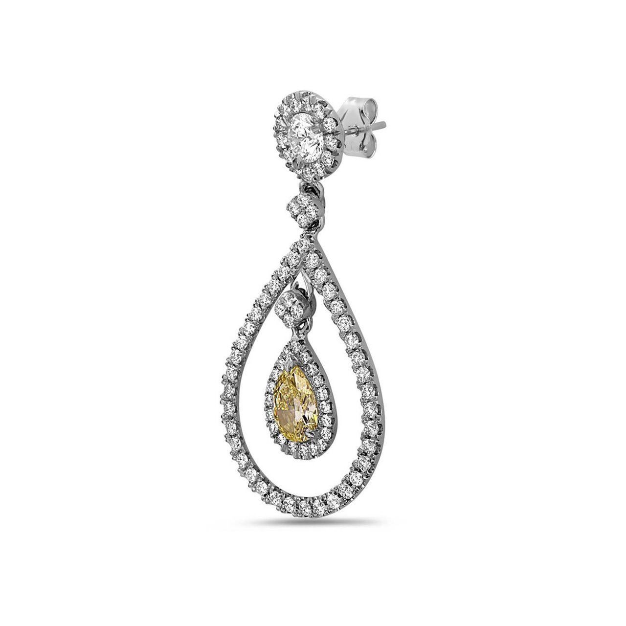 Modern Fancy Yellow Pear Shape Diamond Drop Earrings For Sale