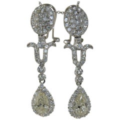 Fancy Yellow Pear Shape Diamond Drop Earrings 1.72 Carat