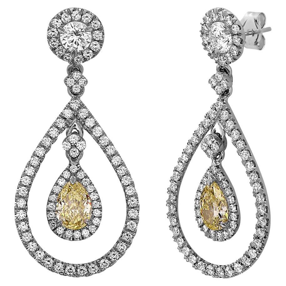 Fancy Yellow Pear Shape Diamond Drop Earrings