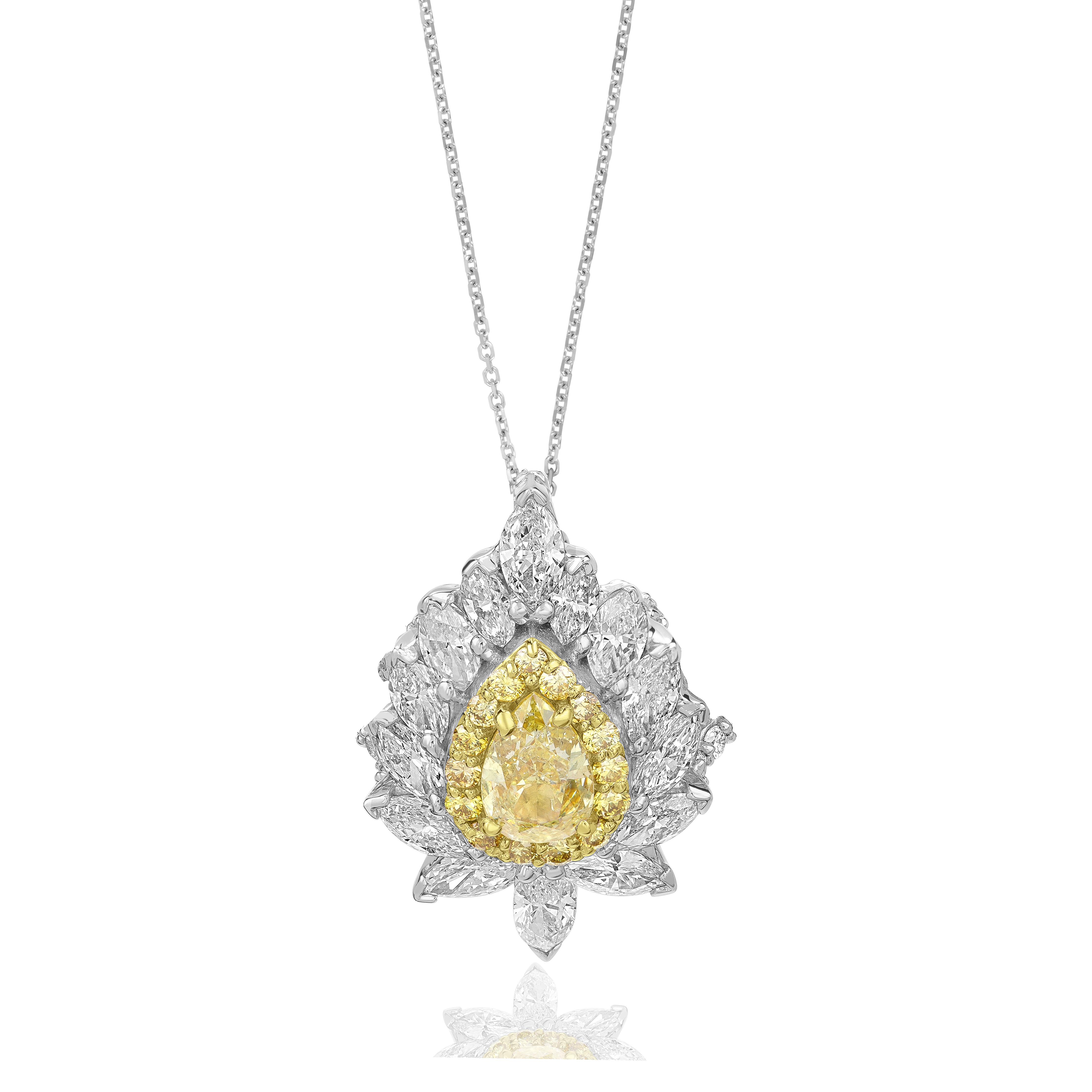 Fancy Yellow Pear Shape Diamond Ring that Converts into a Pendant 18k