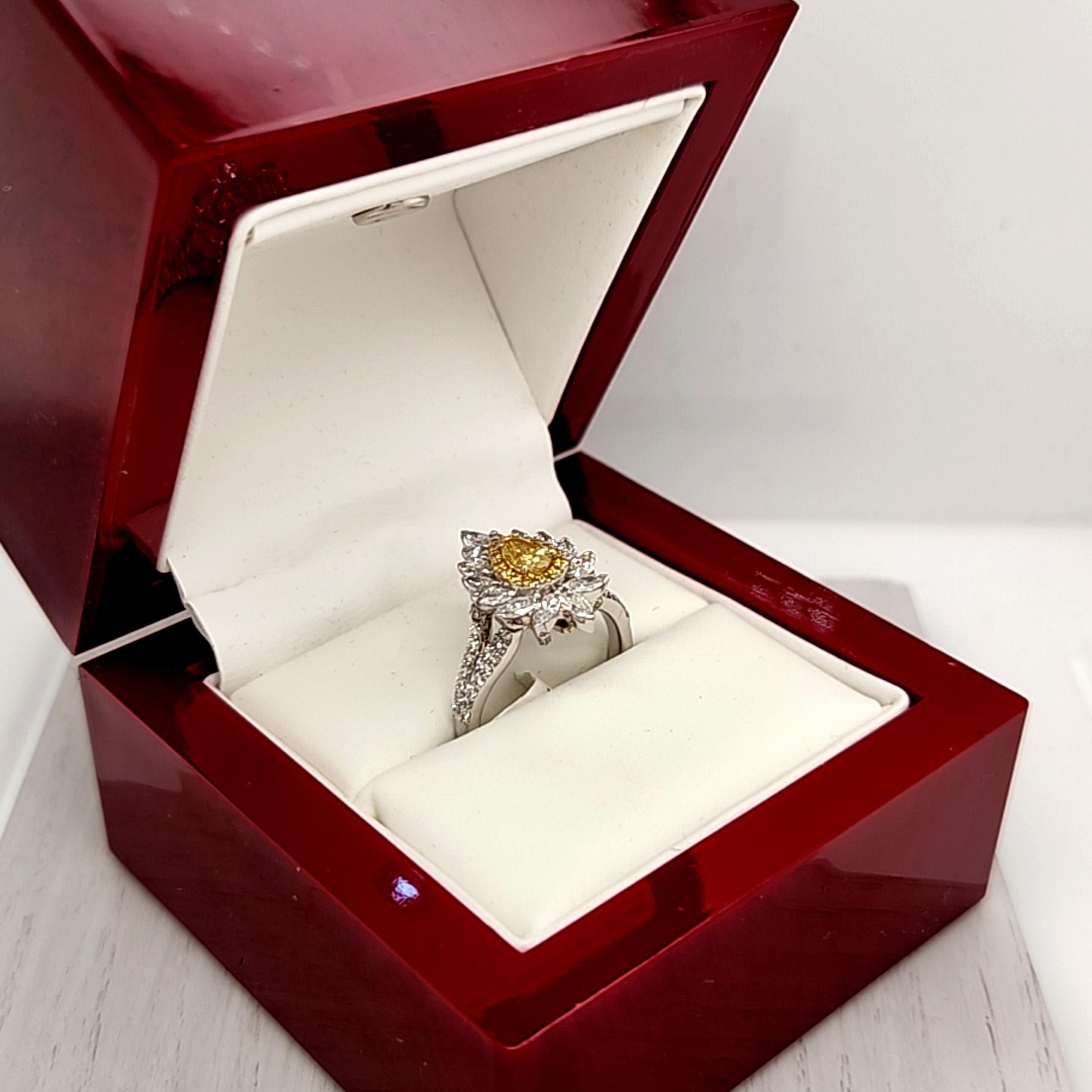 Fancy Yellow Pear Shape Diamond Ring that Converts into a Pendant 18k
