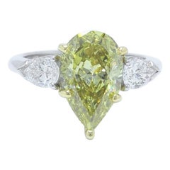 Fancy Yellow Pear Shape Three Stone 3.82TCW Diamond Engagement Ring in 18k GIA