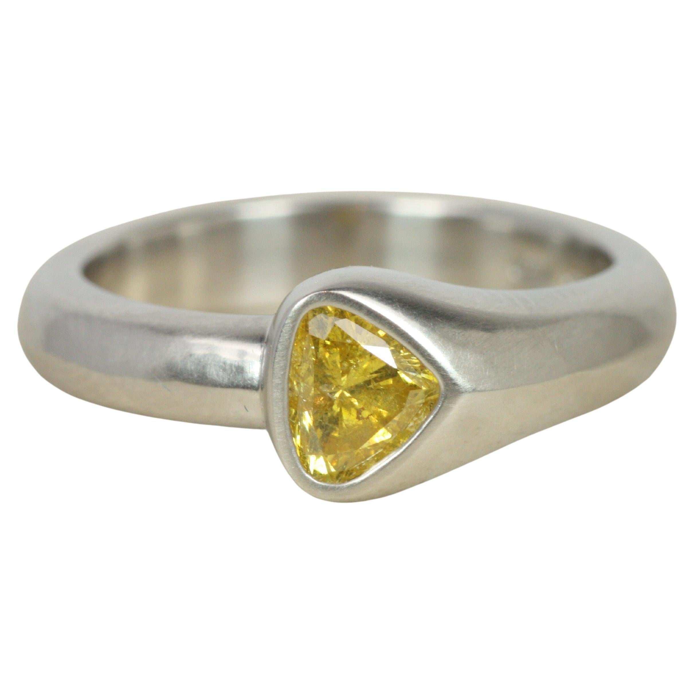 Fancy Yellow Pear-Shaped Diamond Asymmetrical Bezel Solitaire Ring in 22K Gold
