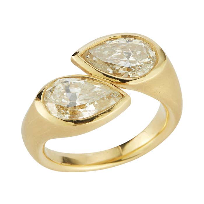 Fancy Yellow Pear Shaper Two-Stone Diamond Ring at 1stDibs
