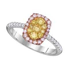 Fancy Yellow Pink Diamond Ring 14 Karat White Gold