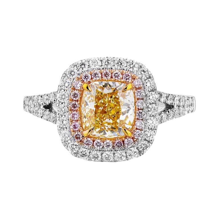 Fancy Yellow Pink Diamond Ring 18 Karat White Gold For Sale at 1stDibs