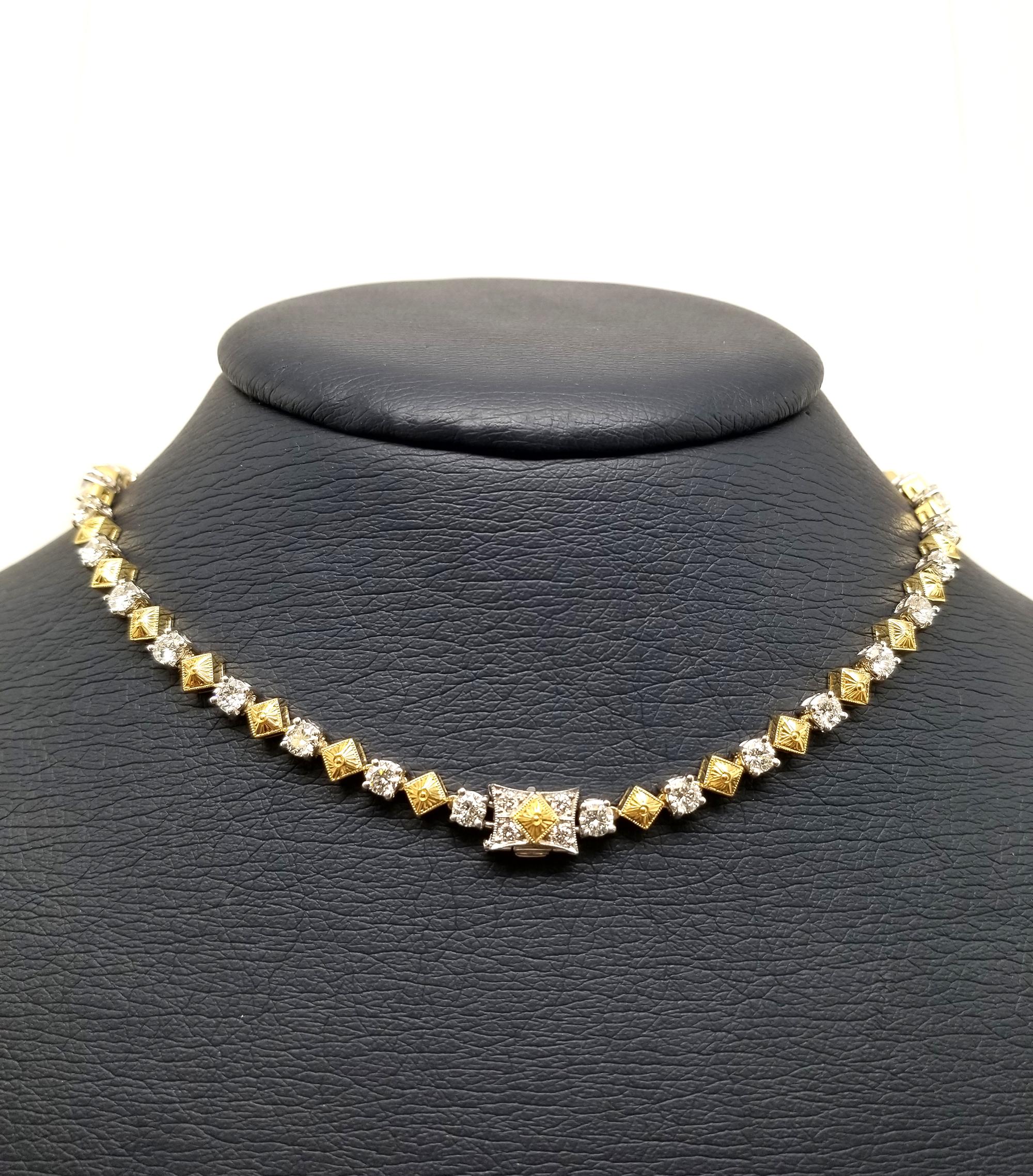 Modern Fancy Yellow Princess Cut and Round Brilliant Diamonds Platinum Necklace For Sale