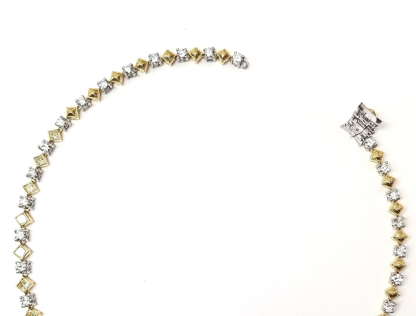 Fancy Yellow Princess Cut and Round Brilliant Diamonds Platinum Necklace In New Condition For Sale In Wailea, HI