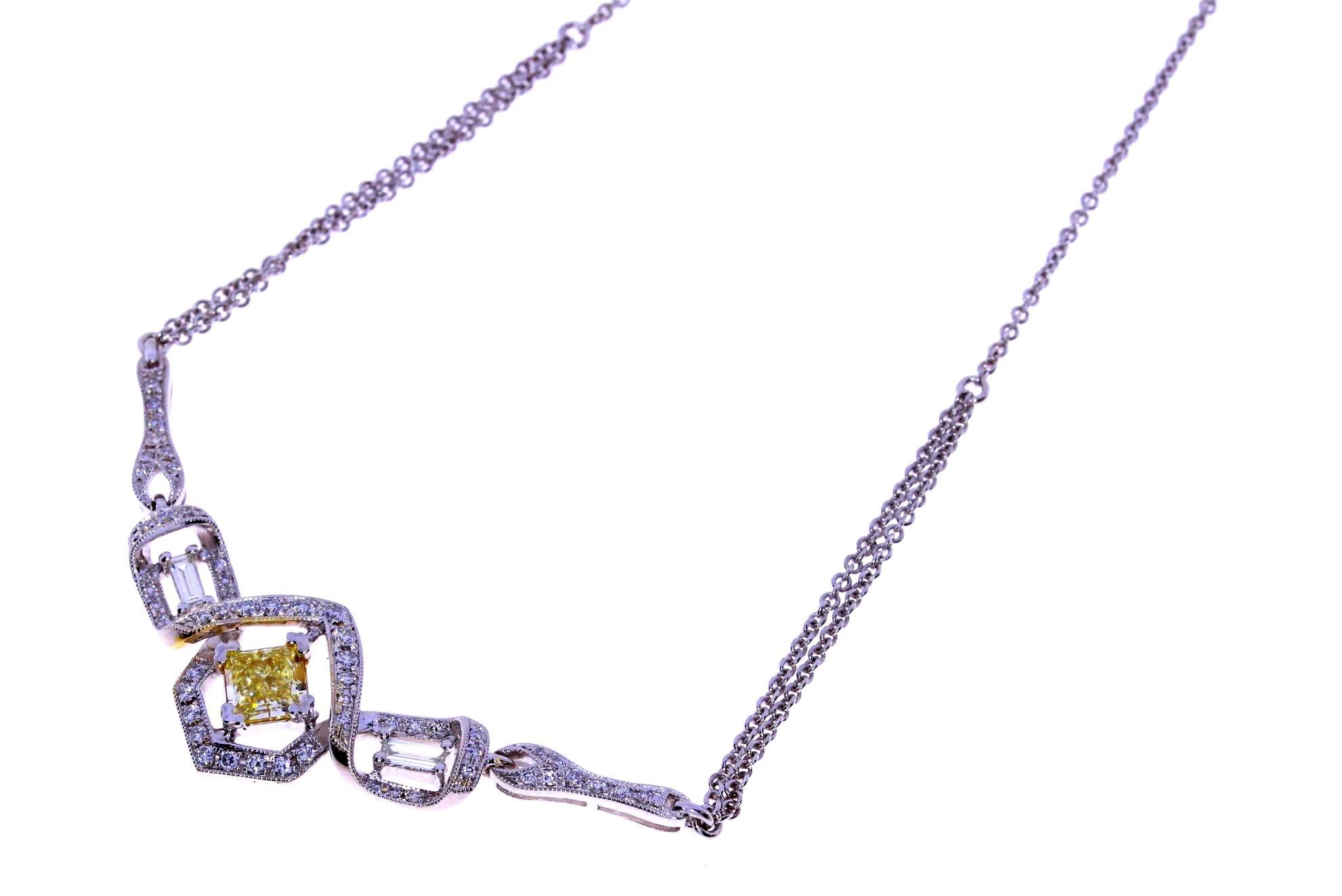 Fancy Yellow Princess Cut Diamond Pendant In New Condition For Sale In Los Angeles, CA