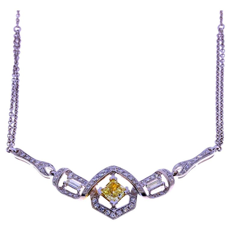 Fancy Yellow Princess Cut Diamond Pendant For Sale at 1stDibs