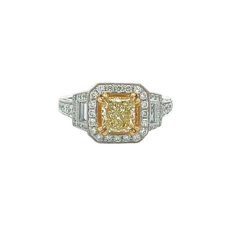 Fancy Yellow Princess Cut Ring 1.30ct BG&RD.82ct 18K WG For Sale 5