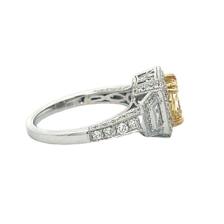 Fancy Yellow Princess Cut Ring 1.30ct BG&RD.82ct 18K WG For Sale 1