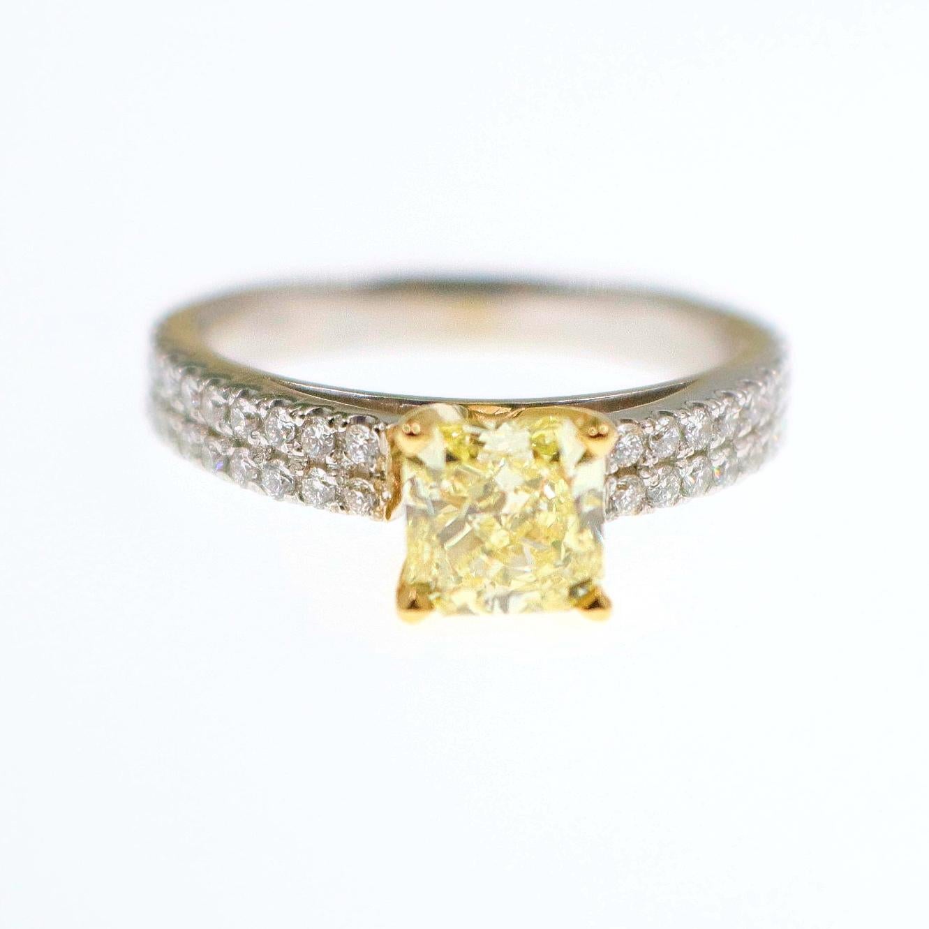 Fancy Yellow Radiant 1.62 TCW Diamond Engagement Ring with Pave Diamond Accents 6