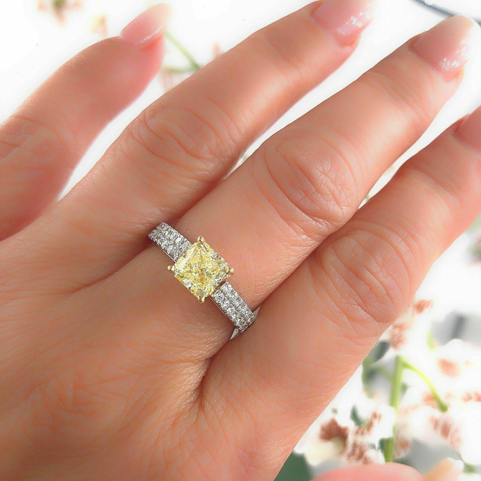 Fancy Yellow Radiant 1.62 TCW Diamond Engagement Ring with Pave Diamond Accents 7